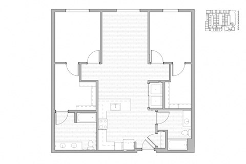 Floor plan for 2 beds, 2 baths, 1255 sqft